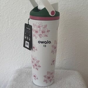 Owala Floral Golf Insulated Bottle - White with Pink Flowers & Green Lid Azalea